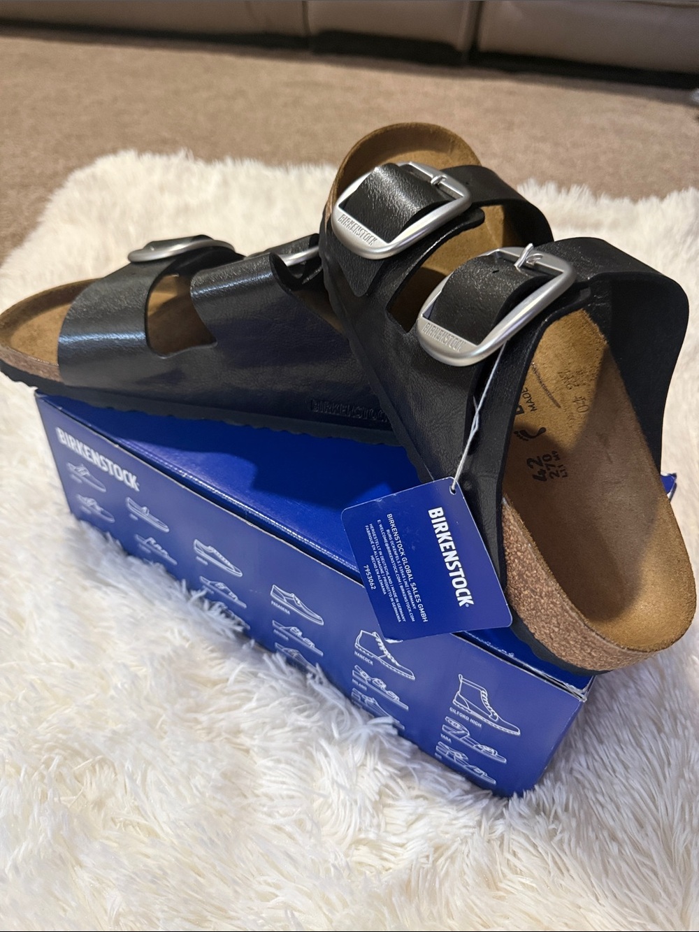 Birkenstock Kids Black Two-Strap Arizona Sandals with Silver Buckles